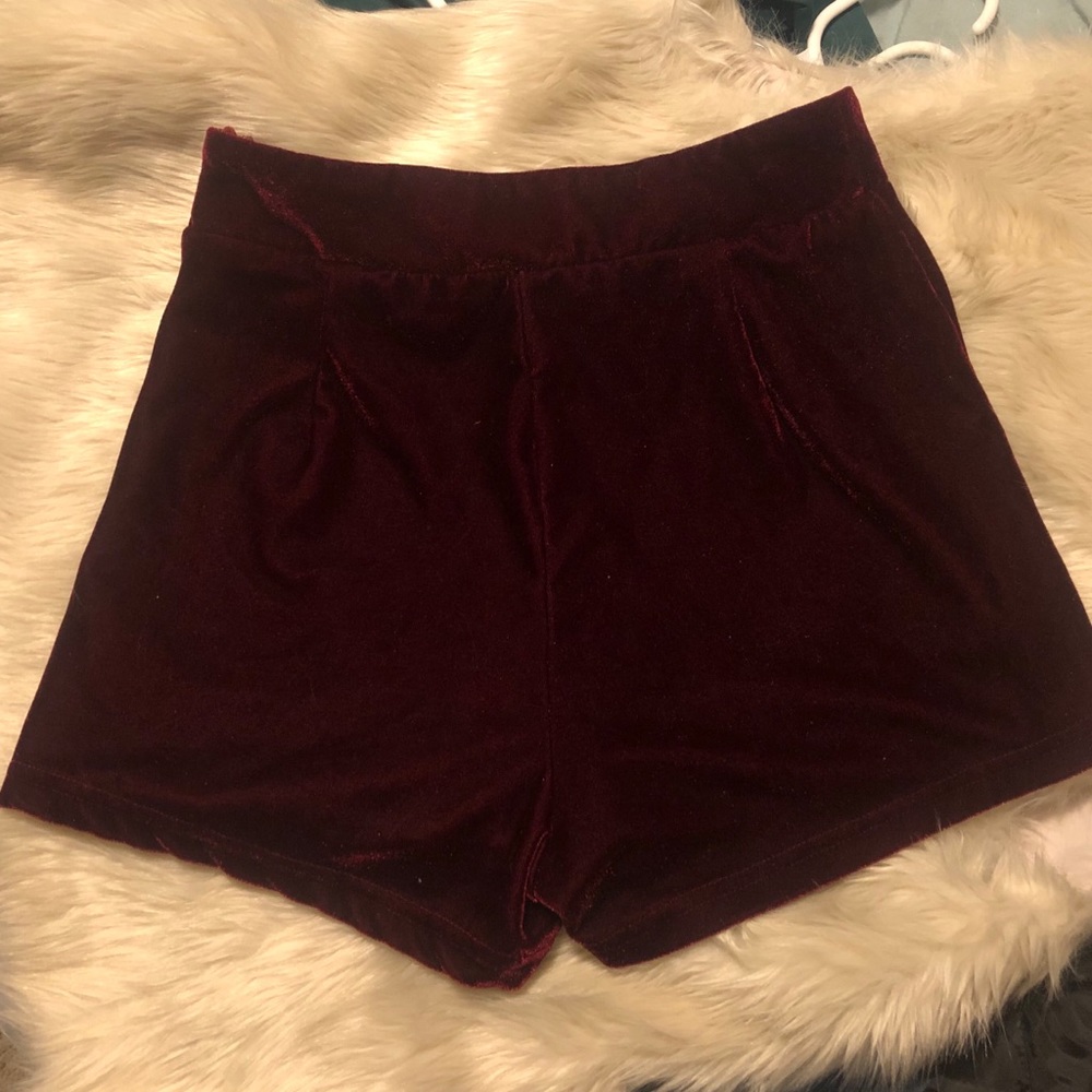 Maroon Velvet Shorts